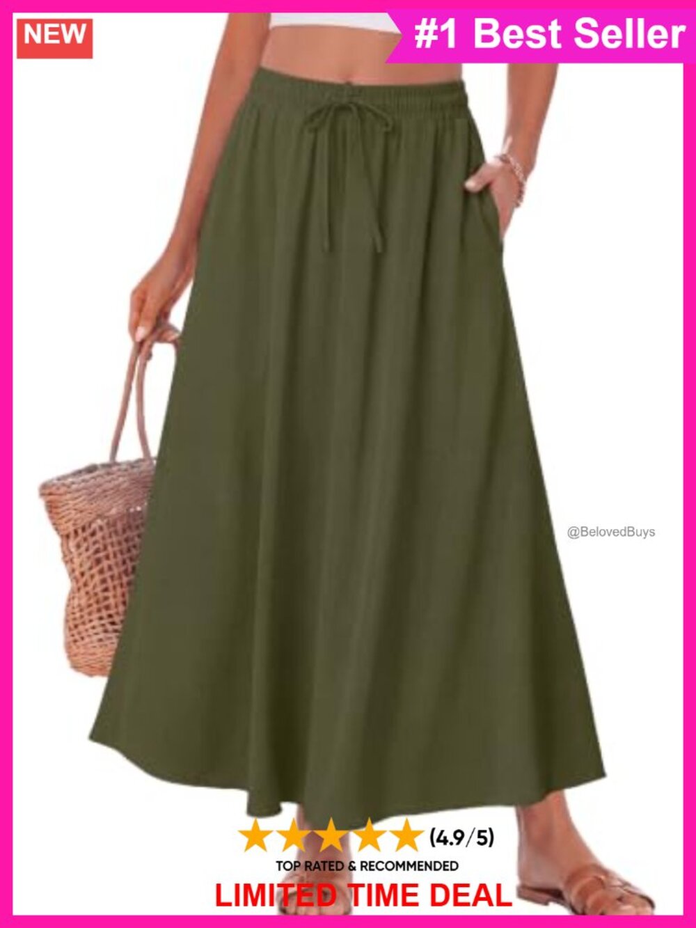 Women's A-Line Maxi Skirt High Waisted Flowy with Pockets